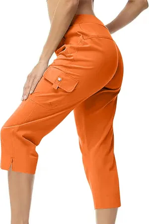 Cotton Capri Pants for Women High Waist Knee Length Cargo Pants Lightweight Trousers Summer Casual Cropped Pants