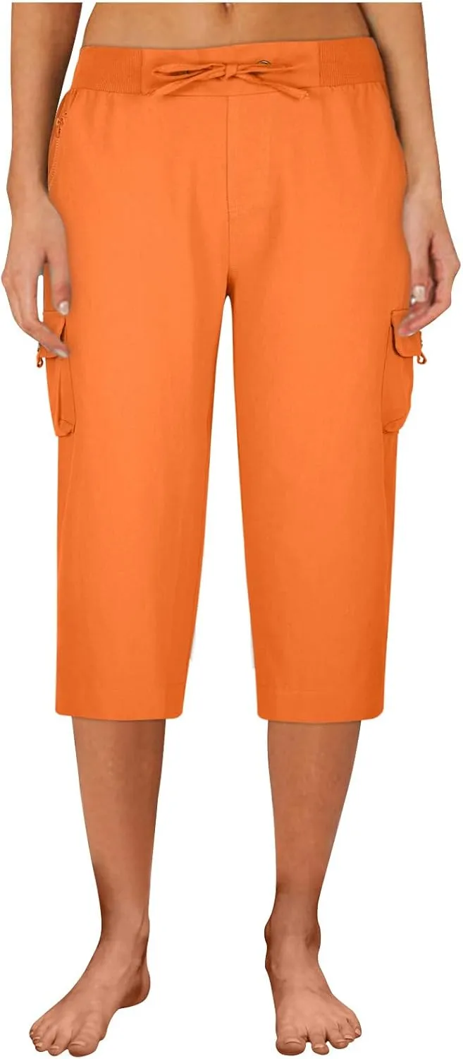 Cotton Capri Pants for Women High Waist Knee Length Cargo Pants Lightweight Trousers Summer Casual Cropped Pants