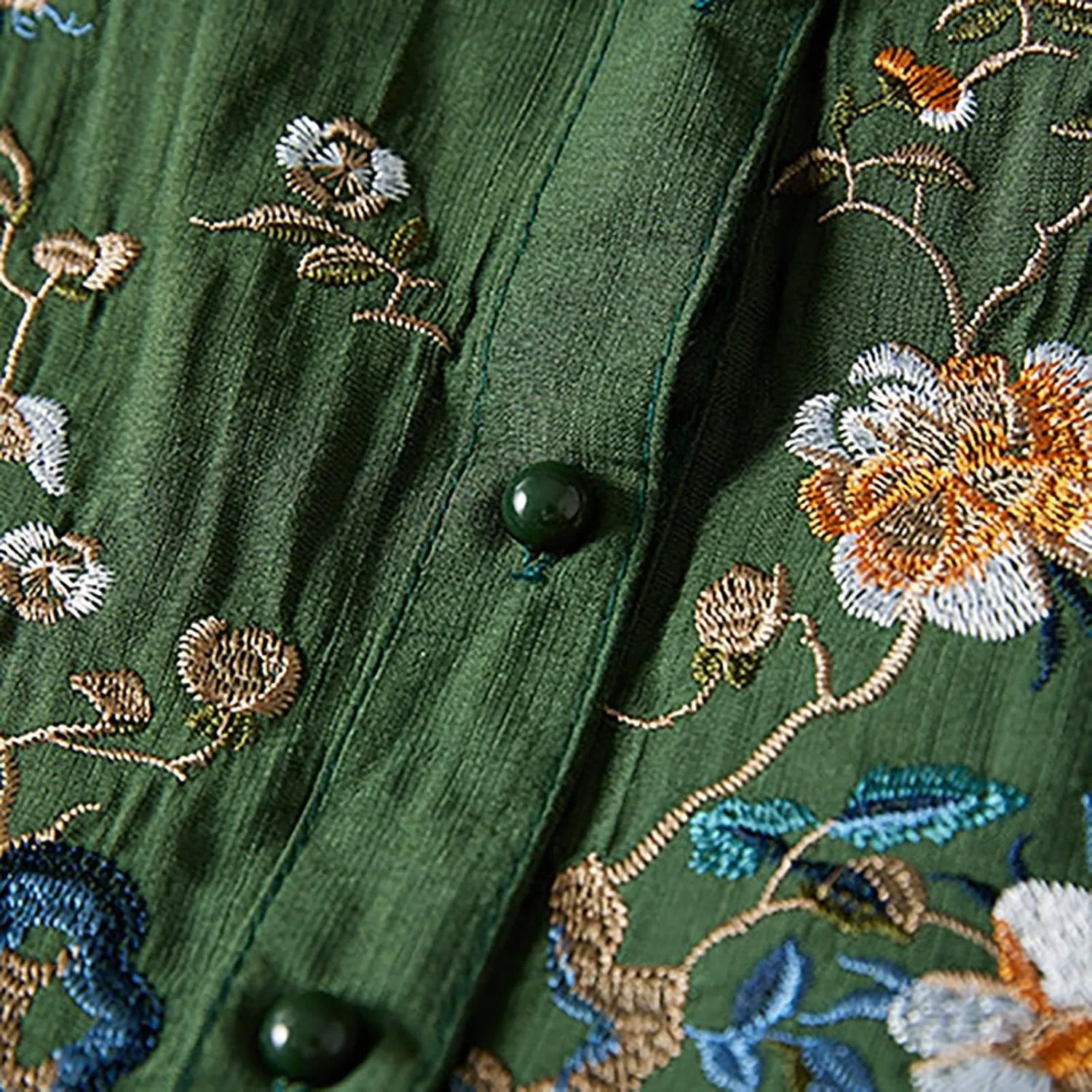 Cotton Linen Shirts for Women 2025 Floral Embroidered Tops Boho Ethnic Women 3/4 Sleeve V Neck Button Tunic Tshirt