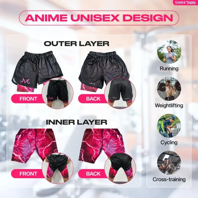 CROWN Anime Shorts - Breathable Mesh Stretch Compression Short with Pockets and Towel Holder