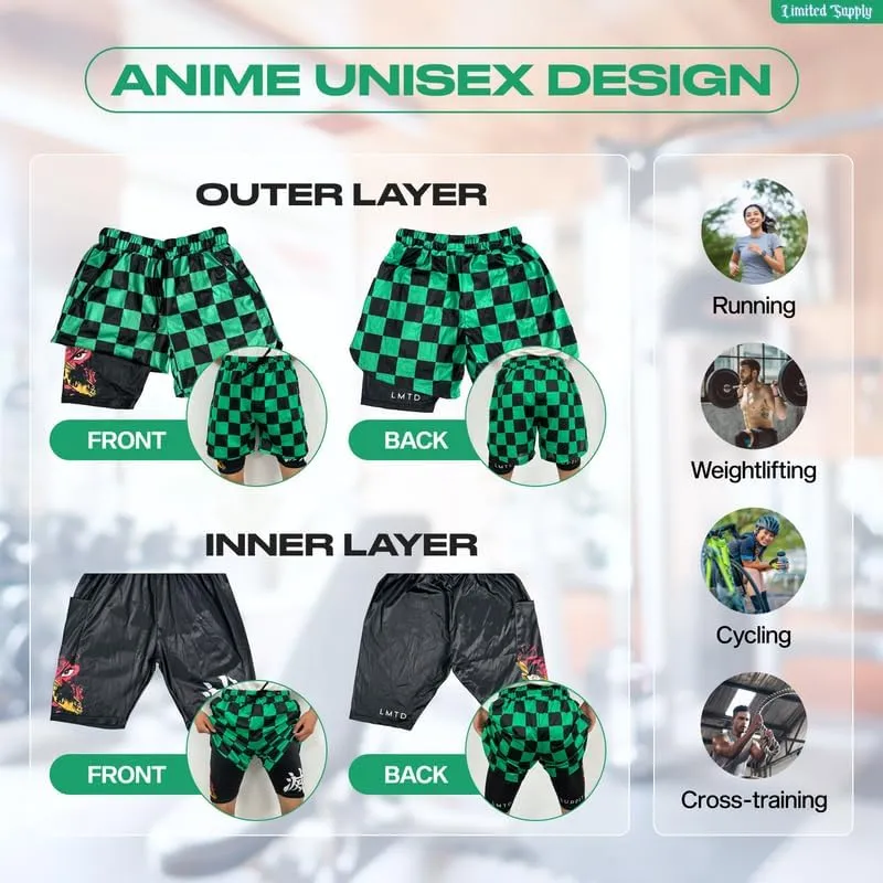 CROWN Anime Shorts - Breathable Mesh Stretch Compression Short with Pockets and Towel Holder