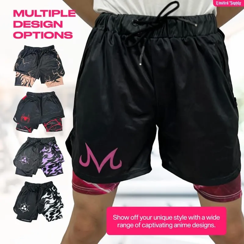 CROWN Anime Shorts - Breathable Mesh Stretch Compression Short with Pockets and Towel Holder