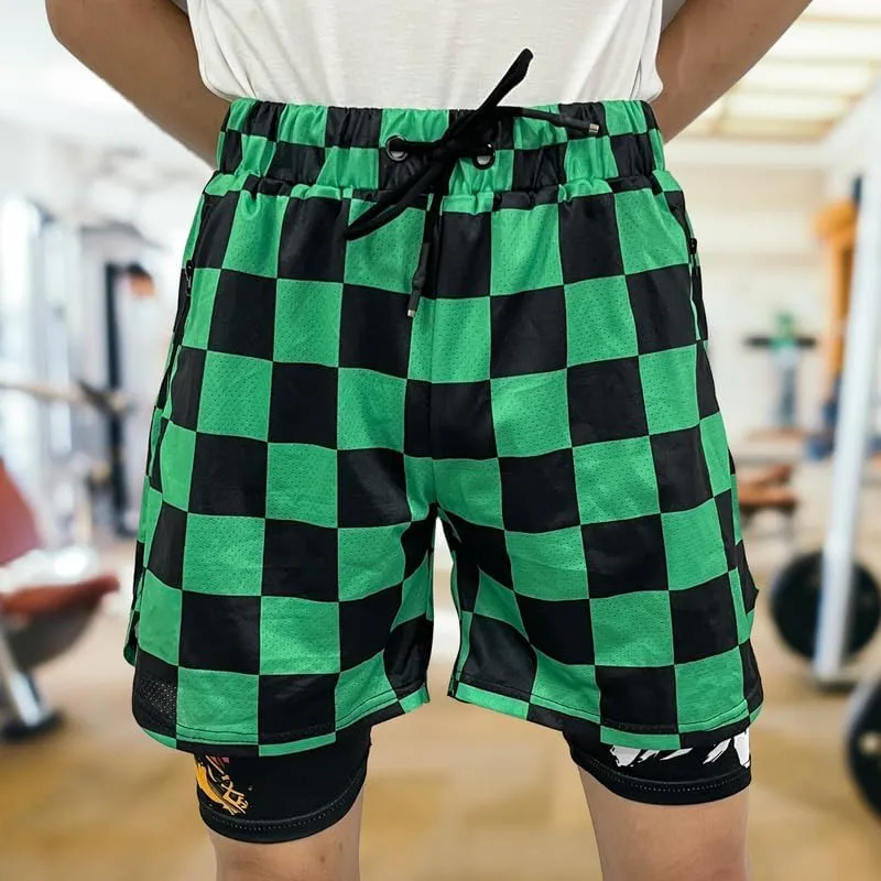 CROWN Anime Shorts - Breathable Mesh Stretch Compression Short with Pockets and Towel Holder