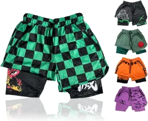 CROWN Anime Shorts - Breathable Mesh Stretch Compression Short with Pockets and Towel Holder