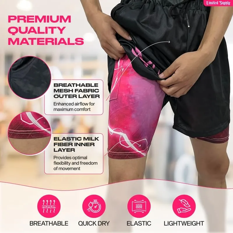 CROWN Anime Shorts - Breathable Mesh Stretch Compression Short with Pockets and Towel Holder
