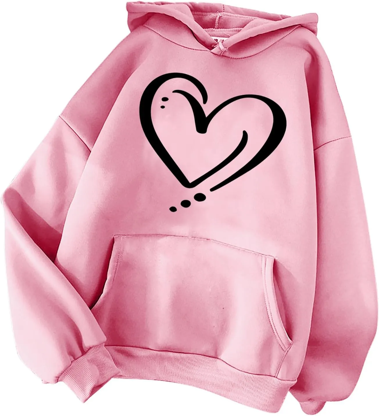 ctdiral Women's Cute Heart Printed Hoodies Casual Long Sleeve Comfortable Hooded Sweatshirt with Pocket Fall Clothes