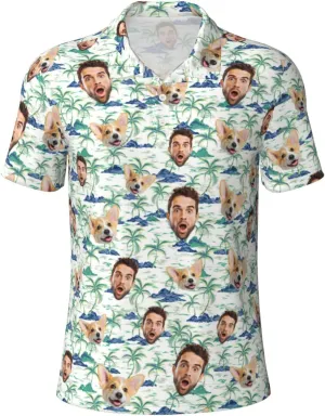 Custom Polo Shirts for Men Funny Face Print Quick Dry Short Sleeve Breathable Shirt