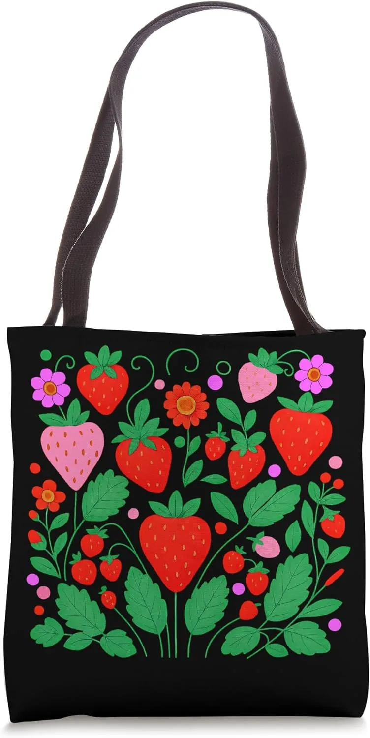 Cute & sweet Botanical Fruitarian Berry Strawberries Fruity Tote Bag