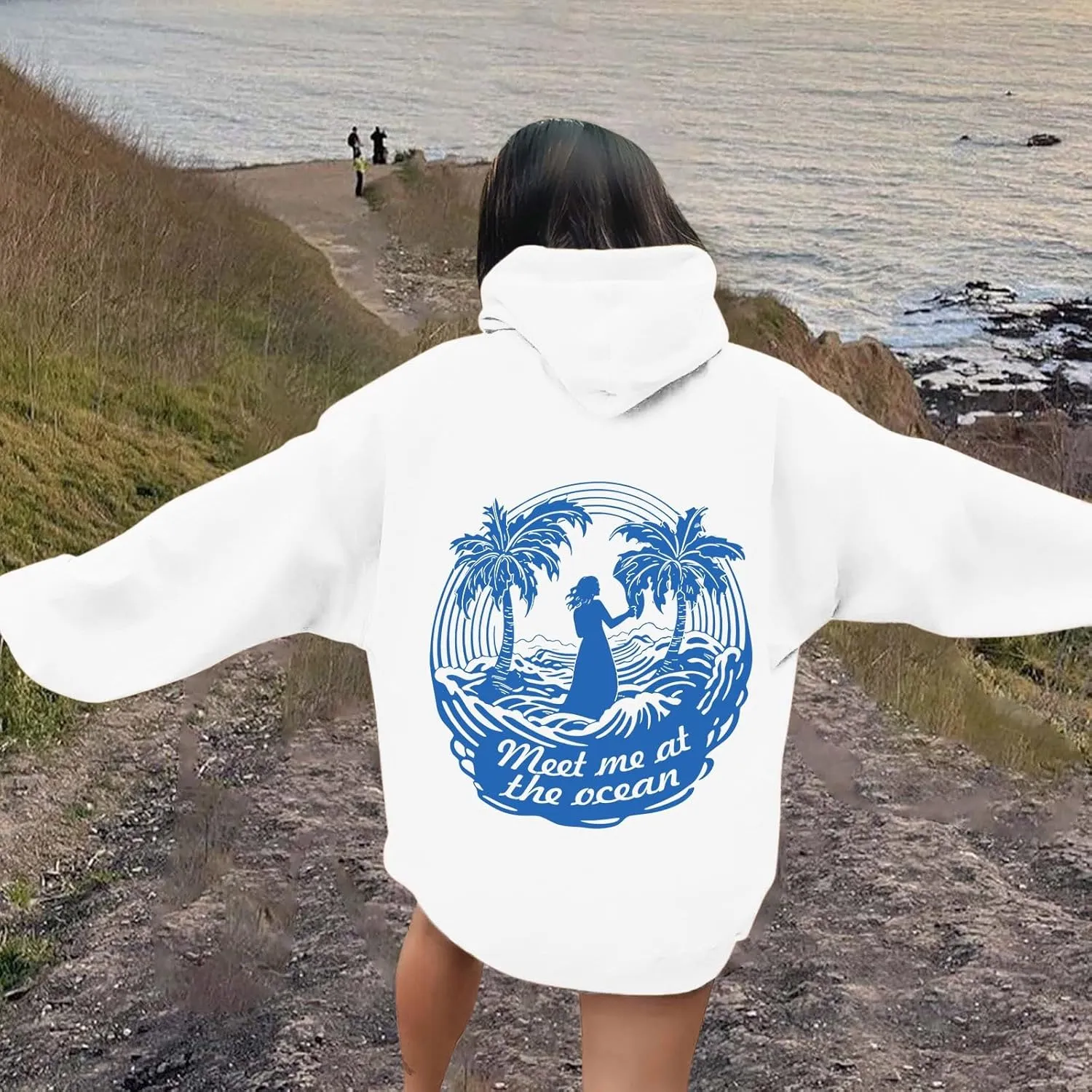 Cute Hoodies Womens Pink Graphic Oversized Hoodies Letter Print Casual Long Sleeve Drawstring Pullover Tops