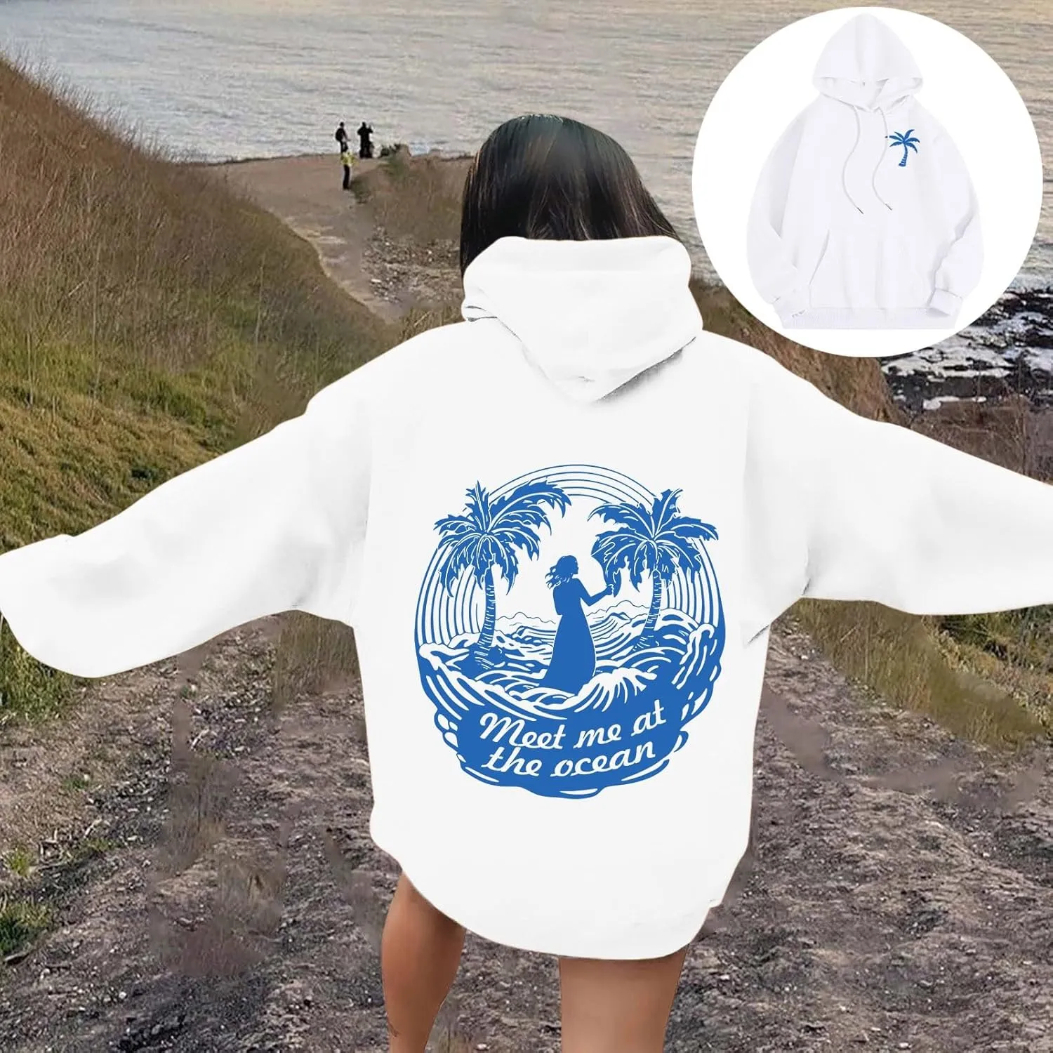 Cute Hoodies Womens Pink Graphic Oversized Hoodies Letter Print Casual Long Sleeve Drawstring Pullover Tops