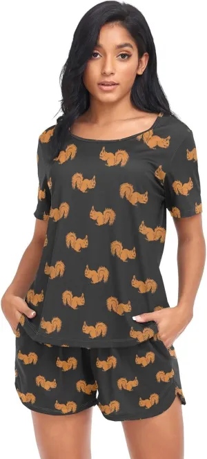 Cute Pajama for Women Short Sleeve Pj Set Soft with Pockets Lounge Sleepwear 2 Piece