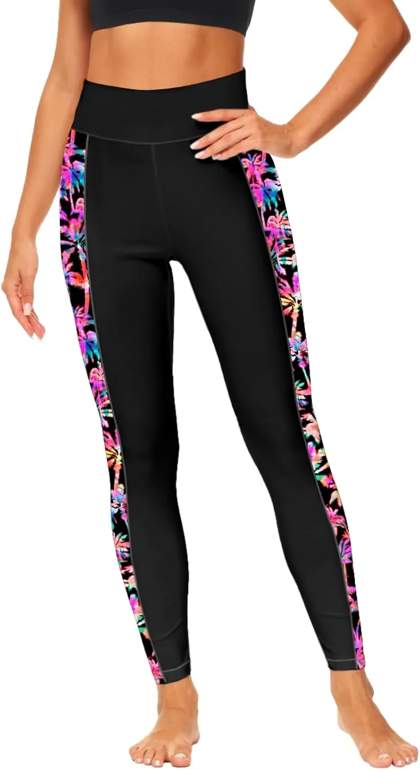 Deerose Print Swim Pants for Women Sun Protection High Waisted Swimming Leggings Rash Guard Pants