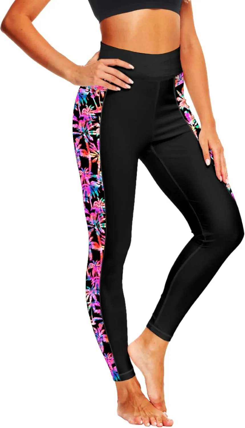 Deerose Print Swim Pants for Women Sun Protection High Waisted Swimming Leggings Rash Guard Pants