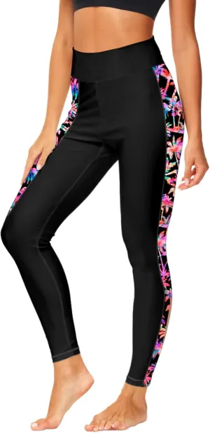 Deerose Print Swim Pants for Women Sun Protection High Waisted Swimming Leggings Rash Guard Pants