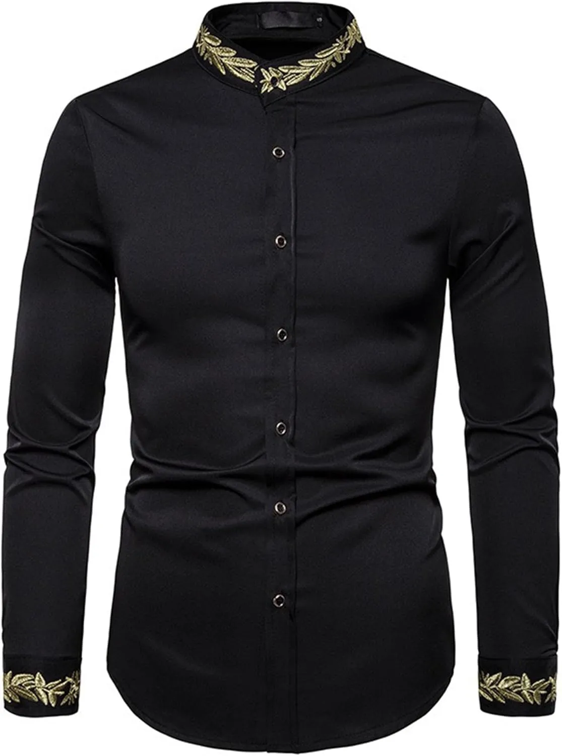 DGHM-JLMY Mens African Metallic Print Shirt Fashion Palace Embroidered Long Sleeve Shirt Slim Fit Dress Shirts