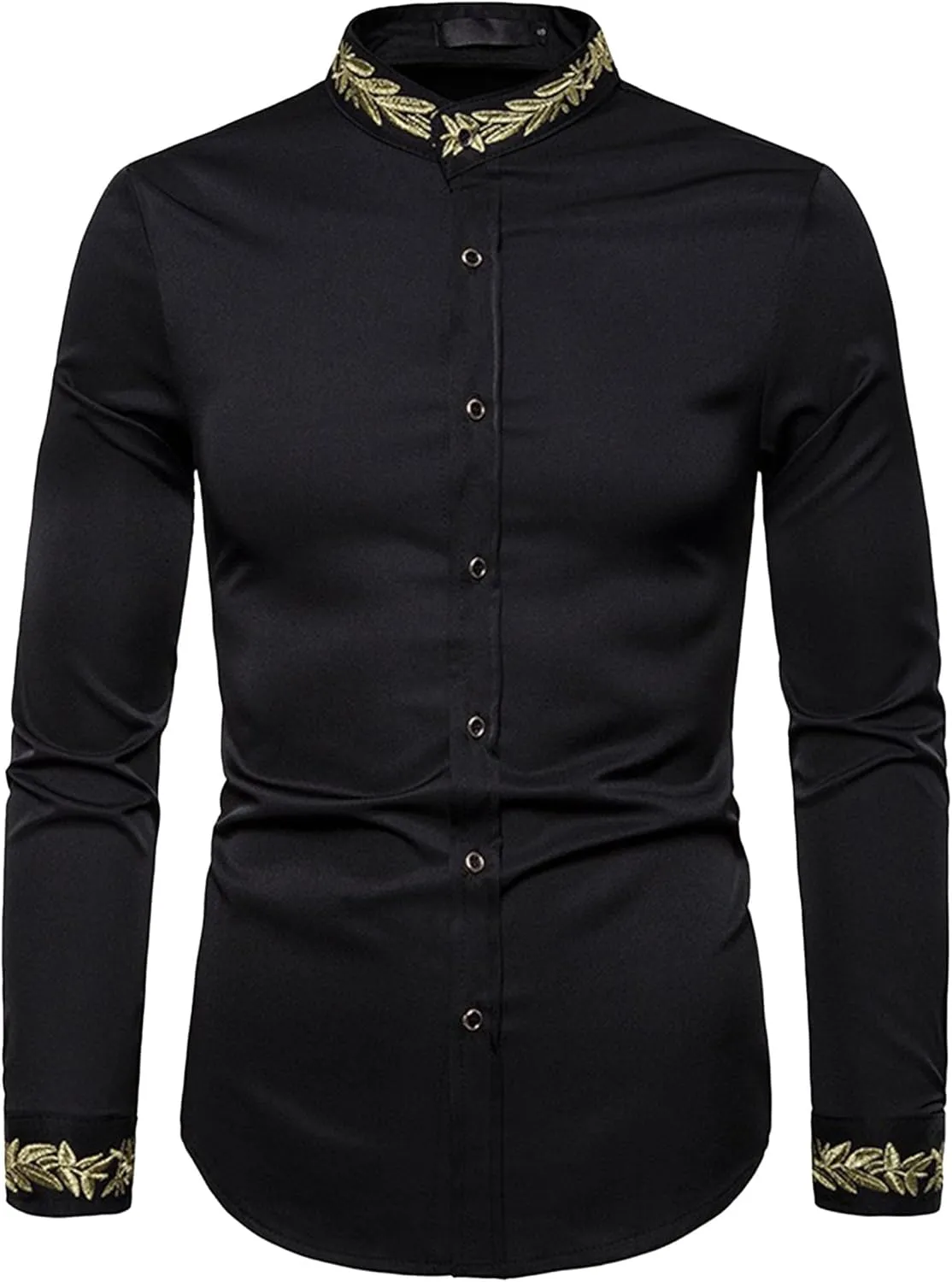 DGHM-JLMY Mens African Metallic Print Shirt Fashion Palace Embroidered Long Sleeve Shirt Slim Fit Dress Shirts