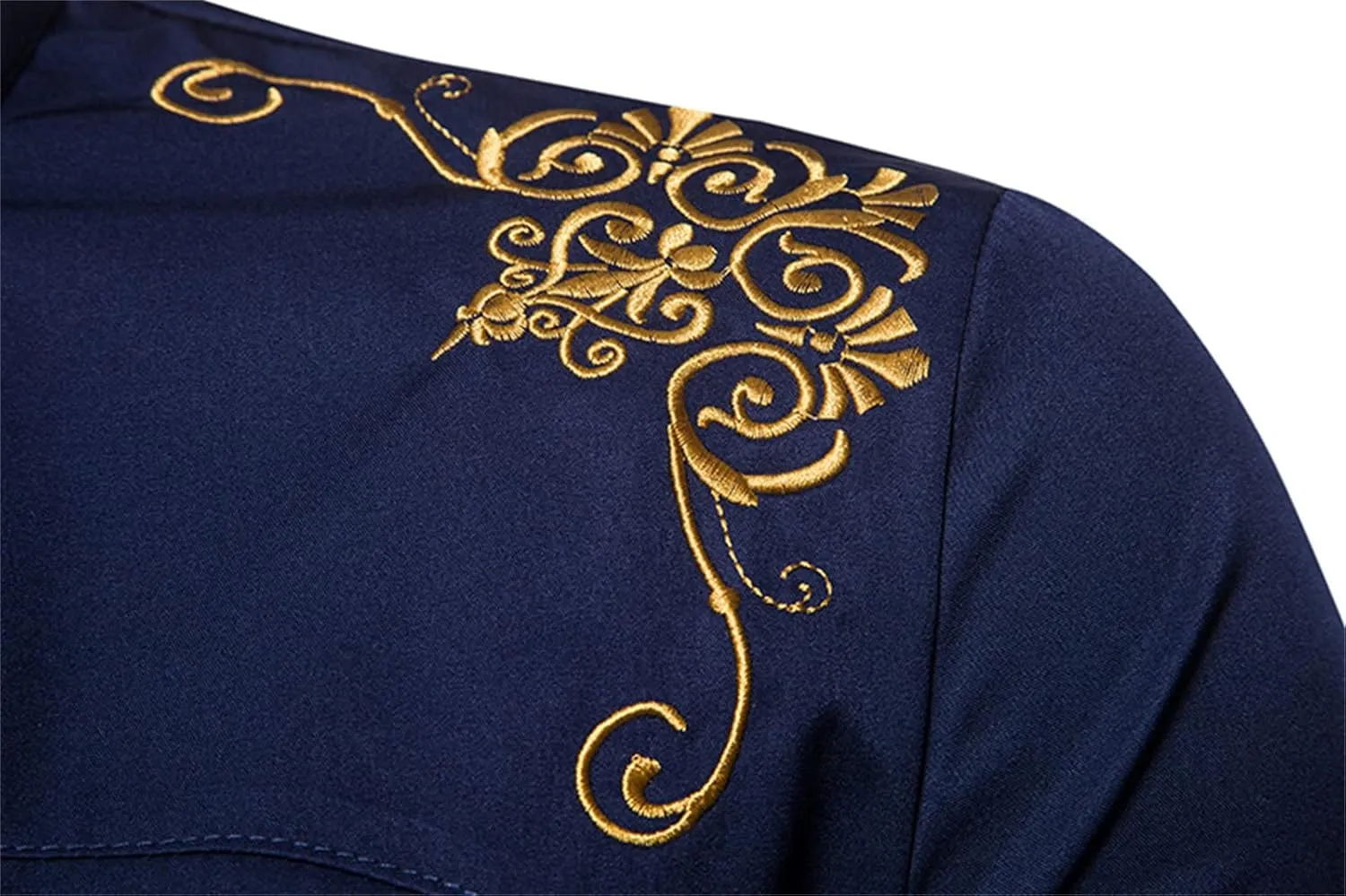 DGHM-JLMY Mens African Metallic Print Shirt Fashion Palace Embroidered Long Sleeve Shirt Slim Fit Dress Shirts