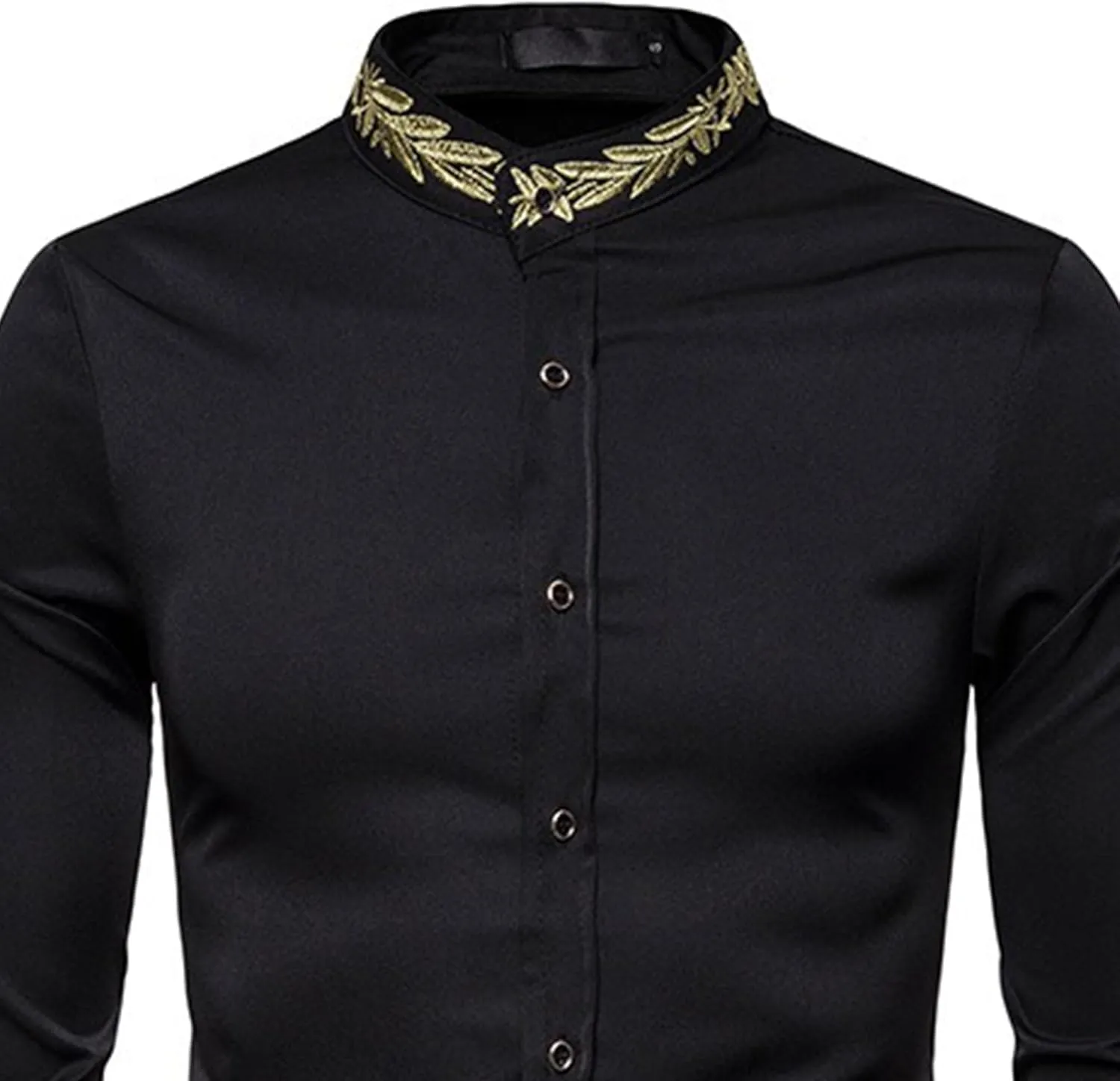DGHM-JLMY Mens African Metallic Print Shirt Fashion Palace Embroidered Long Sleeve Shirt Slim Fit Dress Shirts
