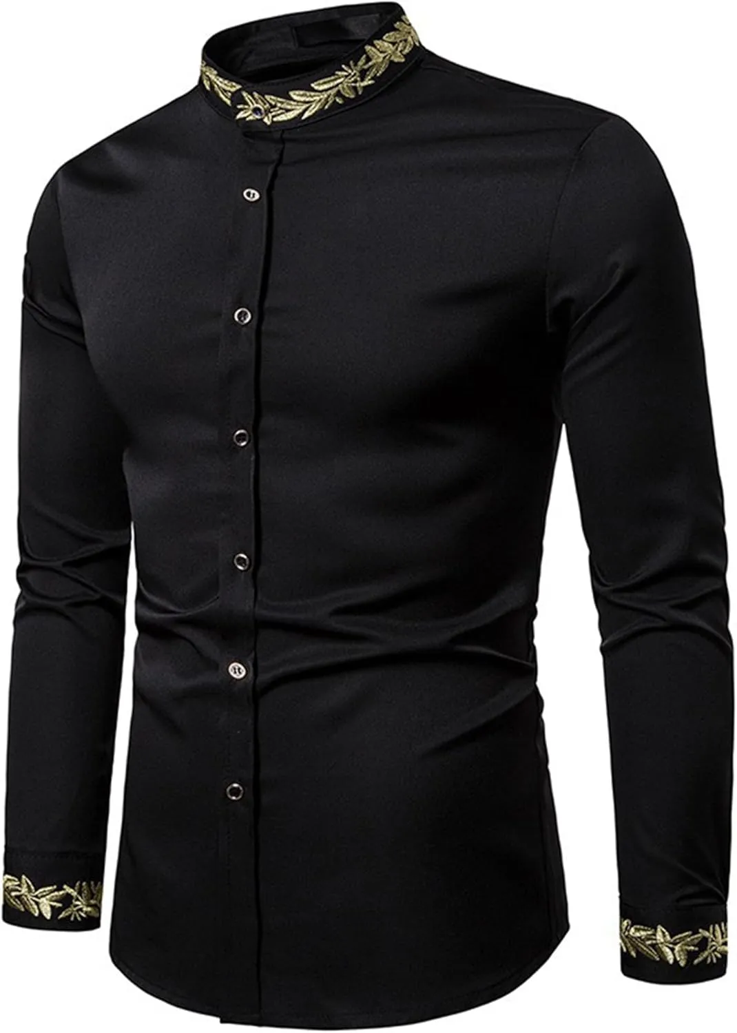 DGHM-JLMY Mens African Metallic Print Shirt Fashion Palace Embroidered Long Sleeve Shirt Slim Fit Dress Shirts