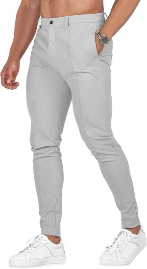DGHM-JLMY Mens Solid Color Business Slim Pants Stretch Regular Slim Fit Casual Trousers Fashion Chino Pants