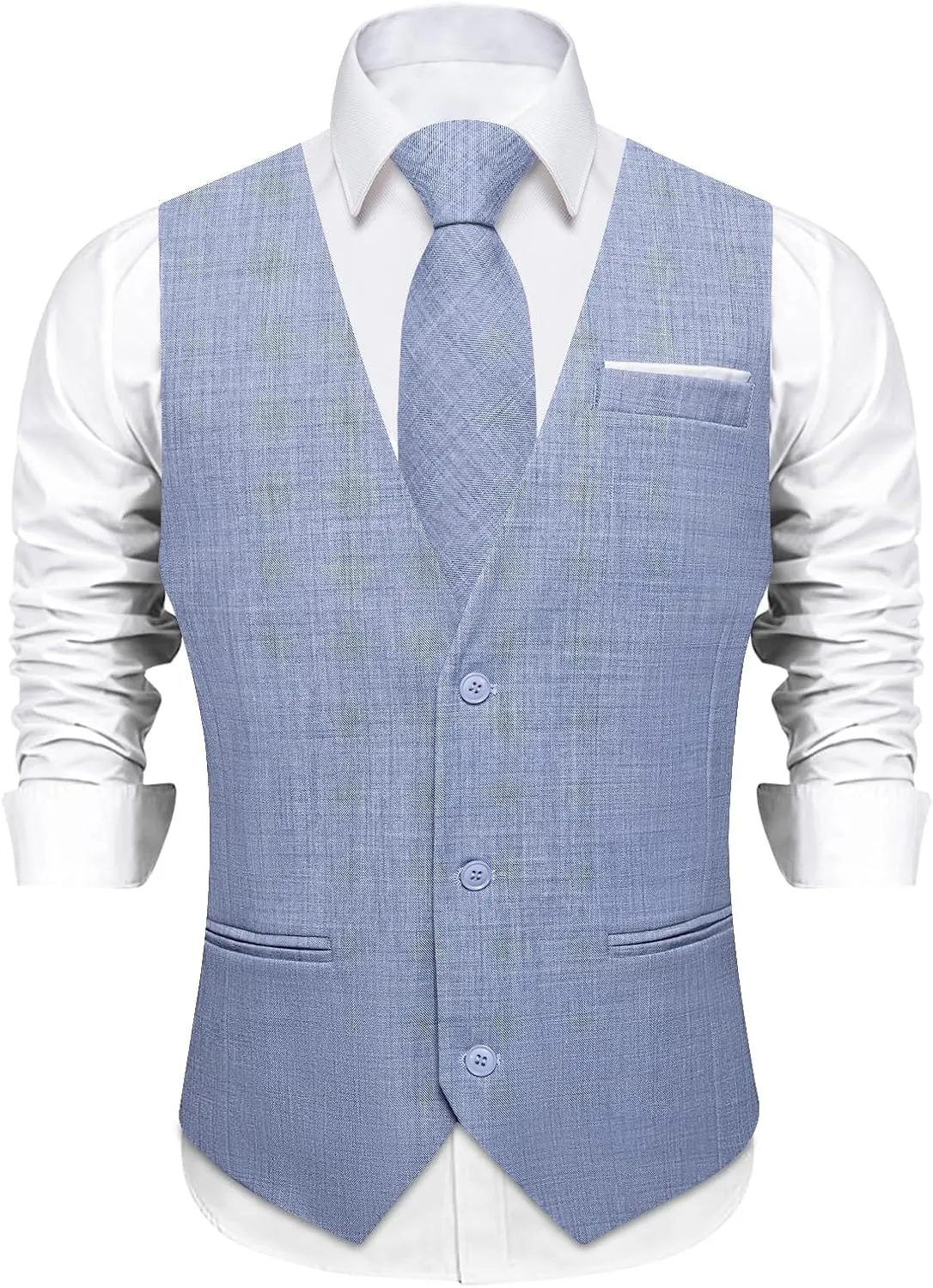 DiBanGu Mens Linen Suit Vest Casual Waistcoat and Necktie & Pre-tied Bowtie Set 6PCS Solid Color Dress Vest for Wedding Party