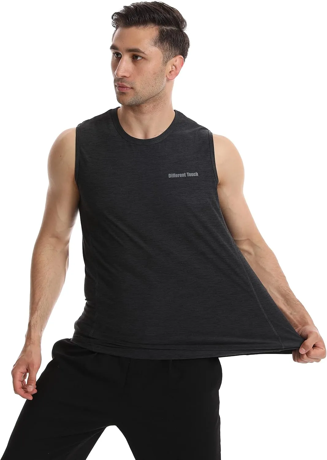 Different Touch Mens 2 Pack Active Gym Workout Sleeveless Shirts Quick Dry Crew Neck Muscle Tank Top
