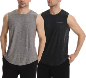 Different Touch Mens 2 Pack Active Gym Workout Sleeveless Shirts Quick Dry Crew Neck Muscle Tank Top