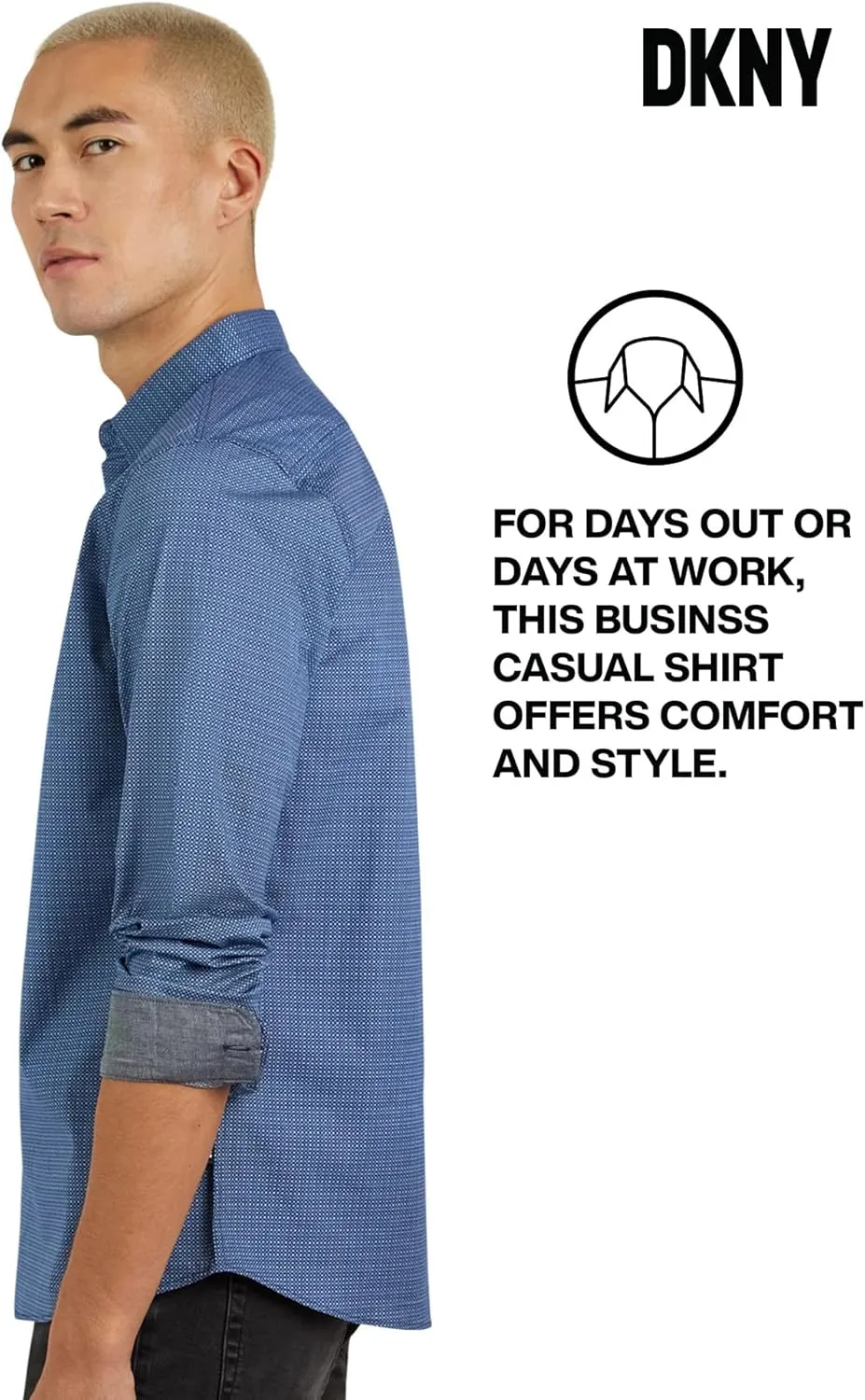 DKNY Men's Long Sleeve Button Down Shirt - Printed Mens Casual Button Up Shirts