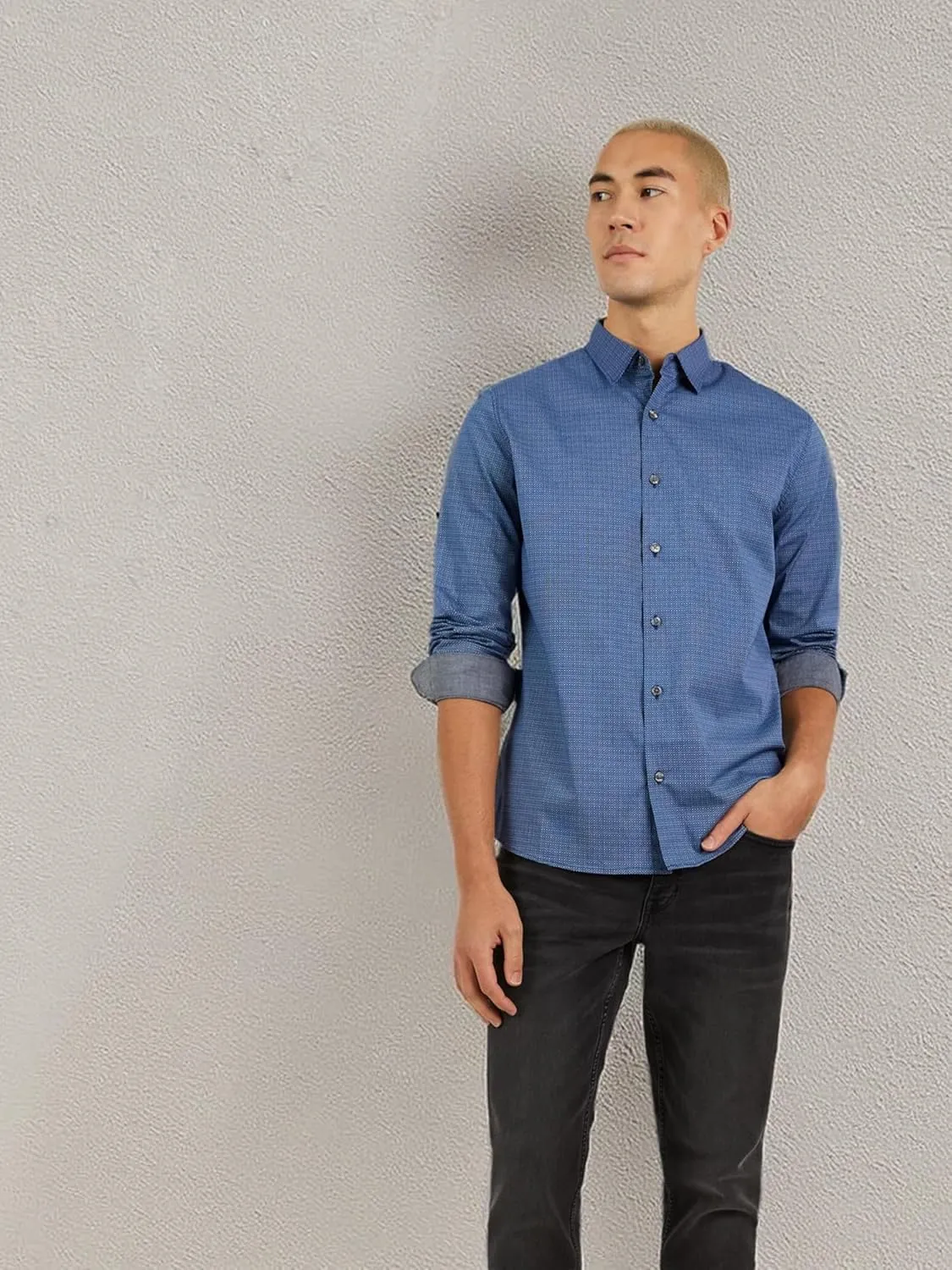 DKNY Men's Long Sleeve Button Down Shirt - Printed Mens Casual Button Up Shirts