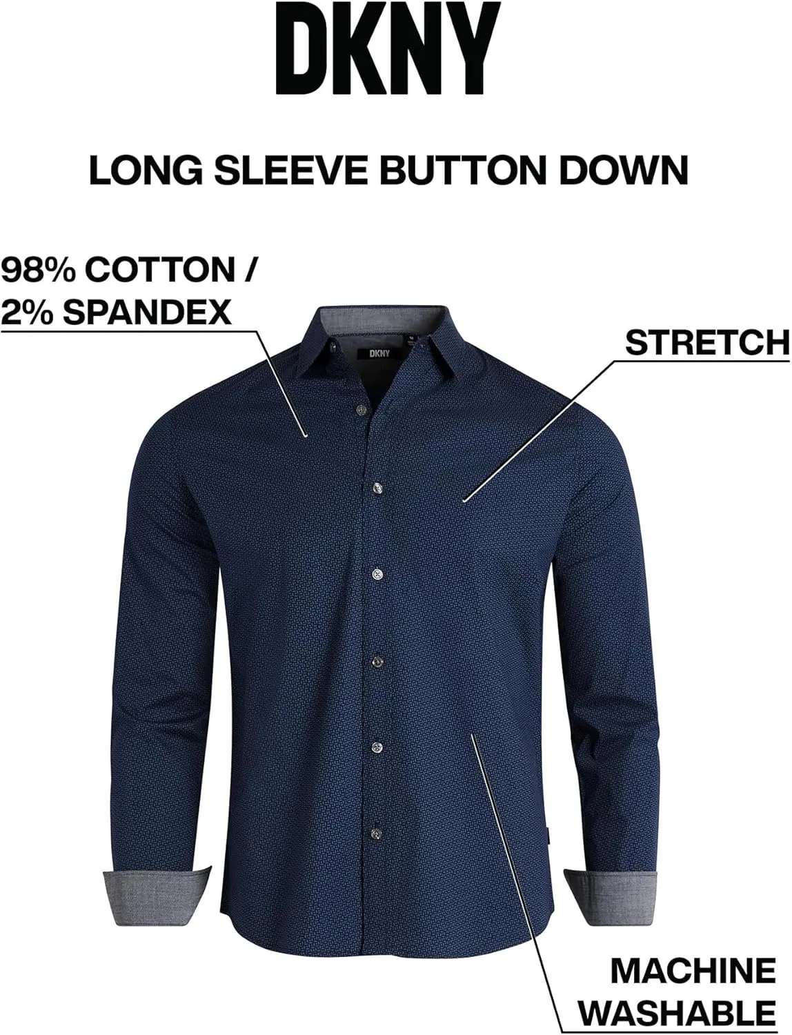 DKNY Men's Long Sleeve Button Down Shirt - Printed Mens Casual Button Up Shirts
