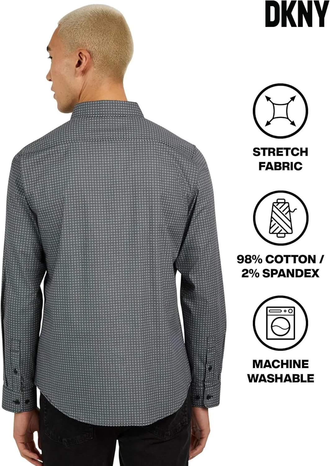 DKNY Men's Long Sleeve Button Down Shirt - Printed Mens Casual Button Up Shirts