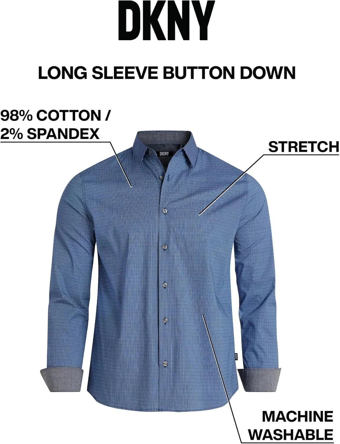 DKNY Men's Long Sleeve Button Down Shirt - Printed Mens Casual Button Up Shirts