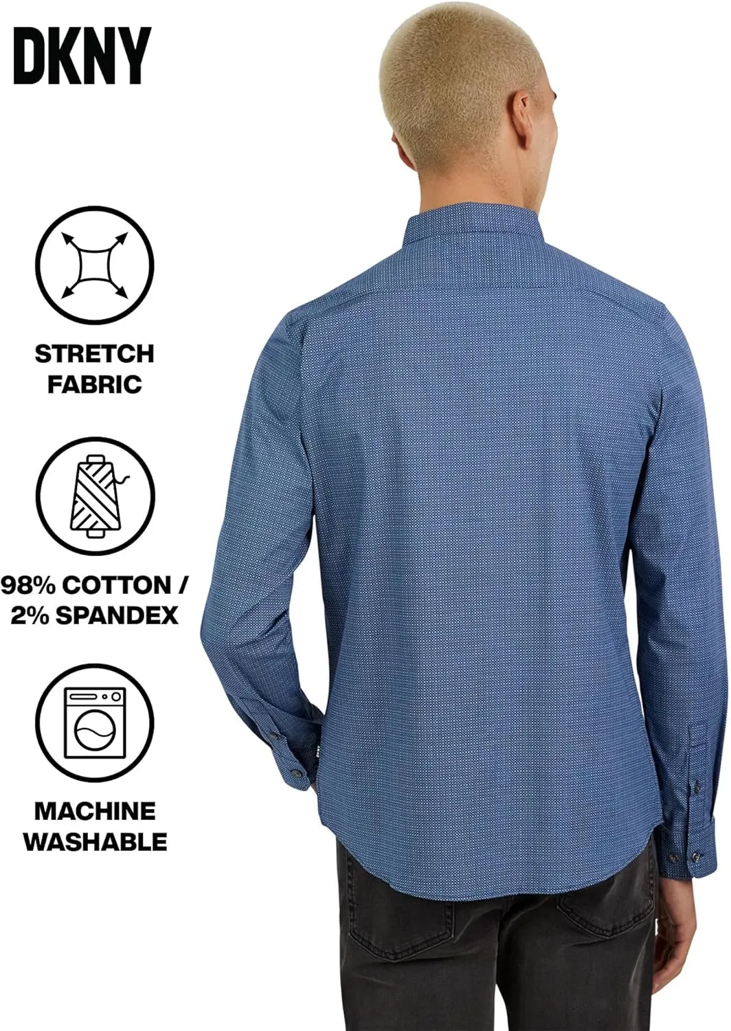 DKNY Men's Long Sleeve Button Down Shirt - Printed Mens Casual Button Up Shirts