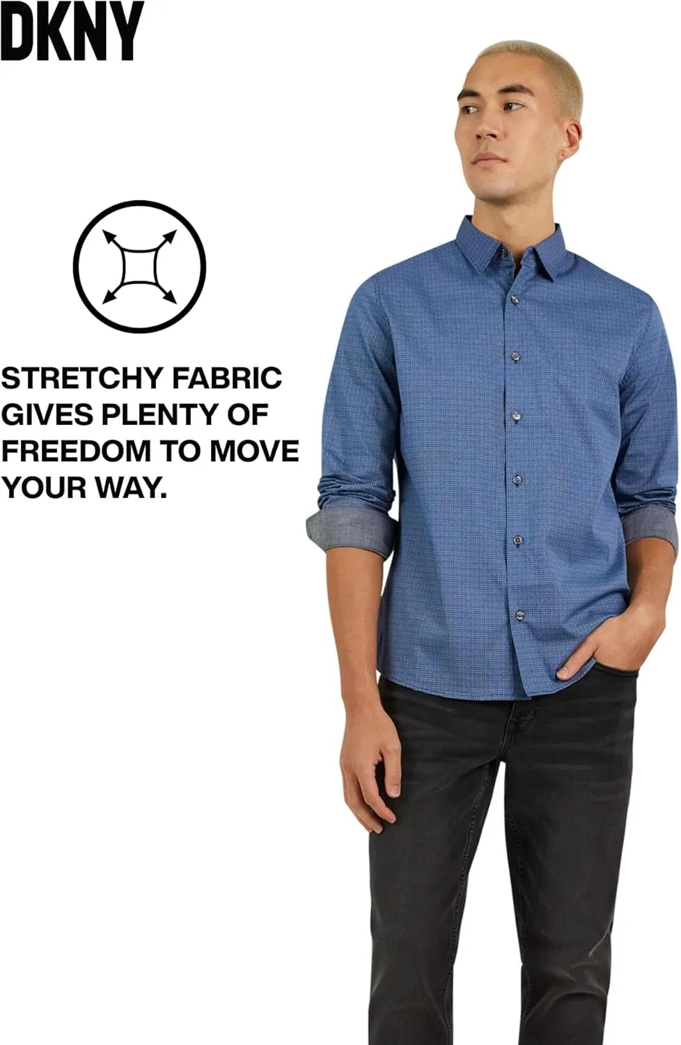 DKNY Men's Long Sleeve Button Down Shirt - Printed Mens Casual Button Up Shirts