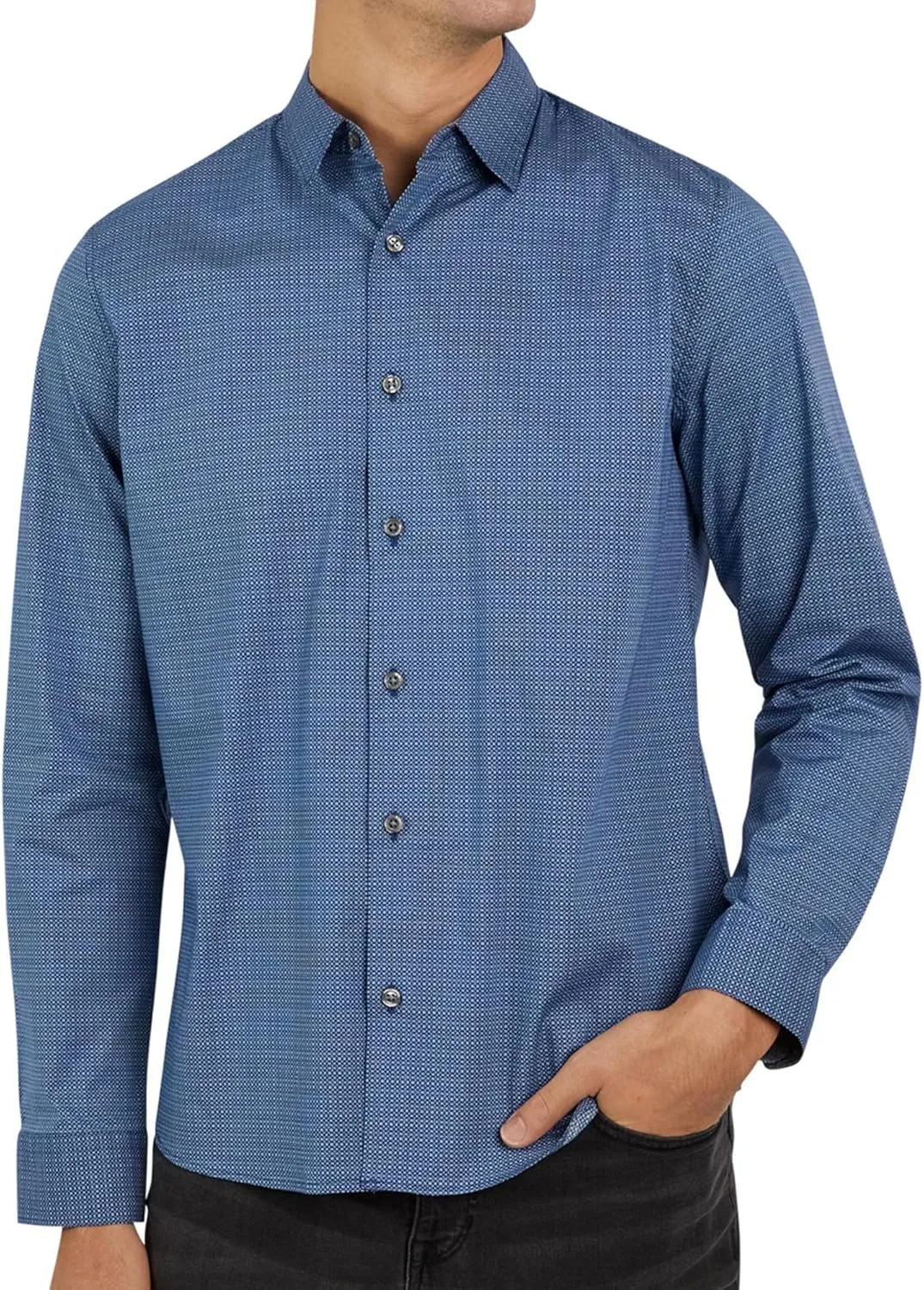 DKNY Men's Long Sleeve Button Down Shirt - Printed Mens Casual Button Up Shirts