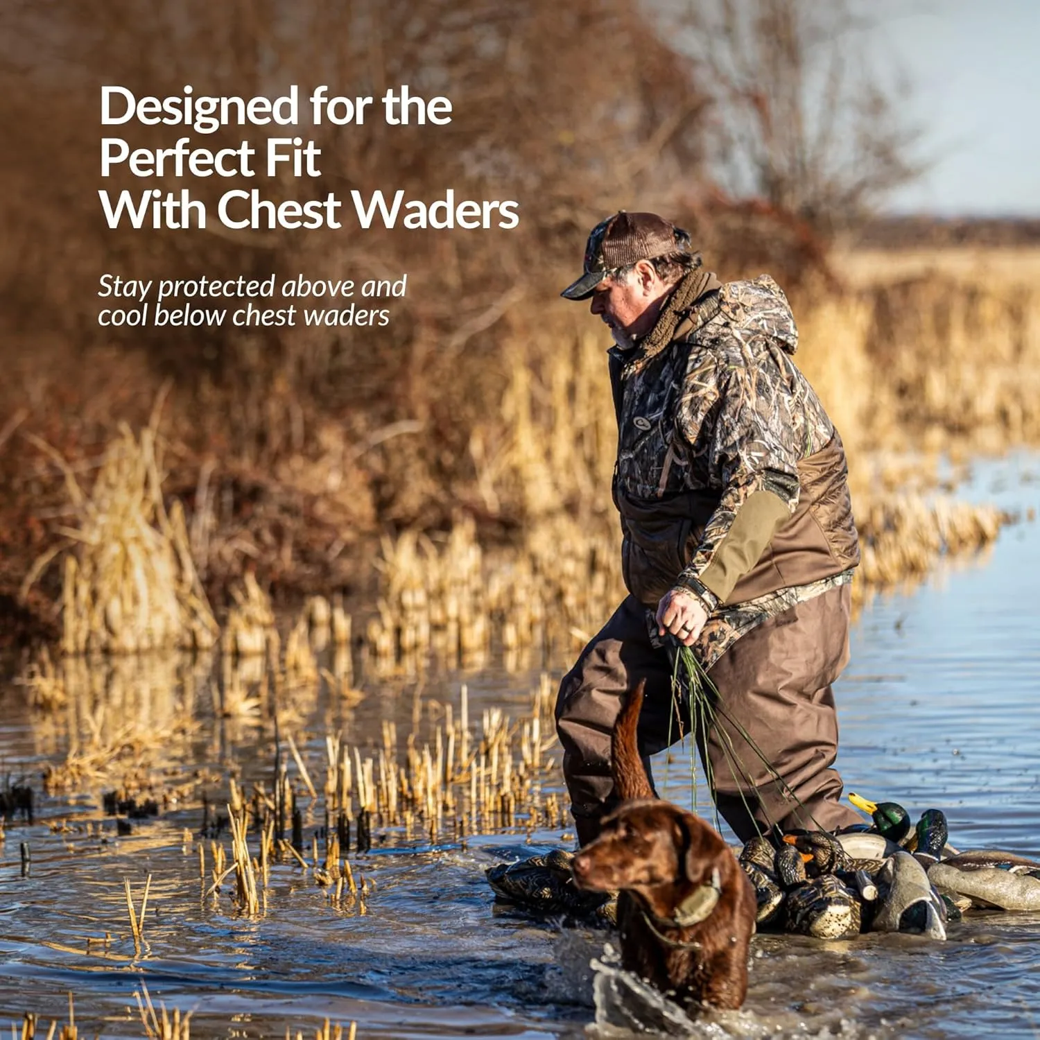 Drake Waterfowl LST Guardian Flex Double Down Eqwader, Waterproof and Breathable Insulated Hunting Jacket