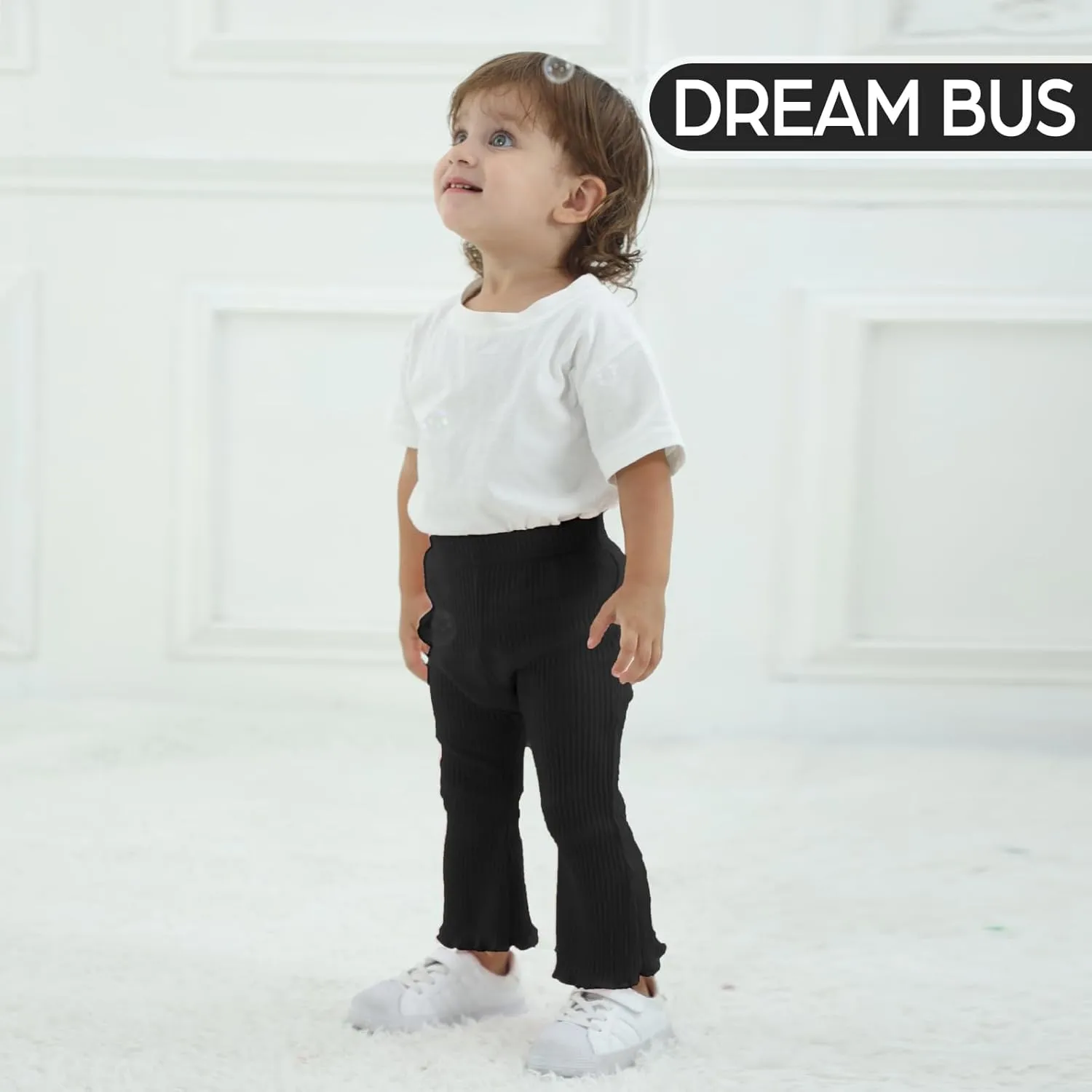 DREAM BUS 3 Pack Baby Girl Pants Toddler Leggings Solid Ribbed Cotton Baby Girls Flare Pants Toddler Bell Bottoms