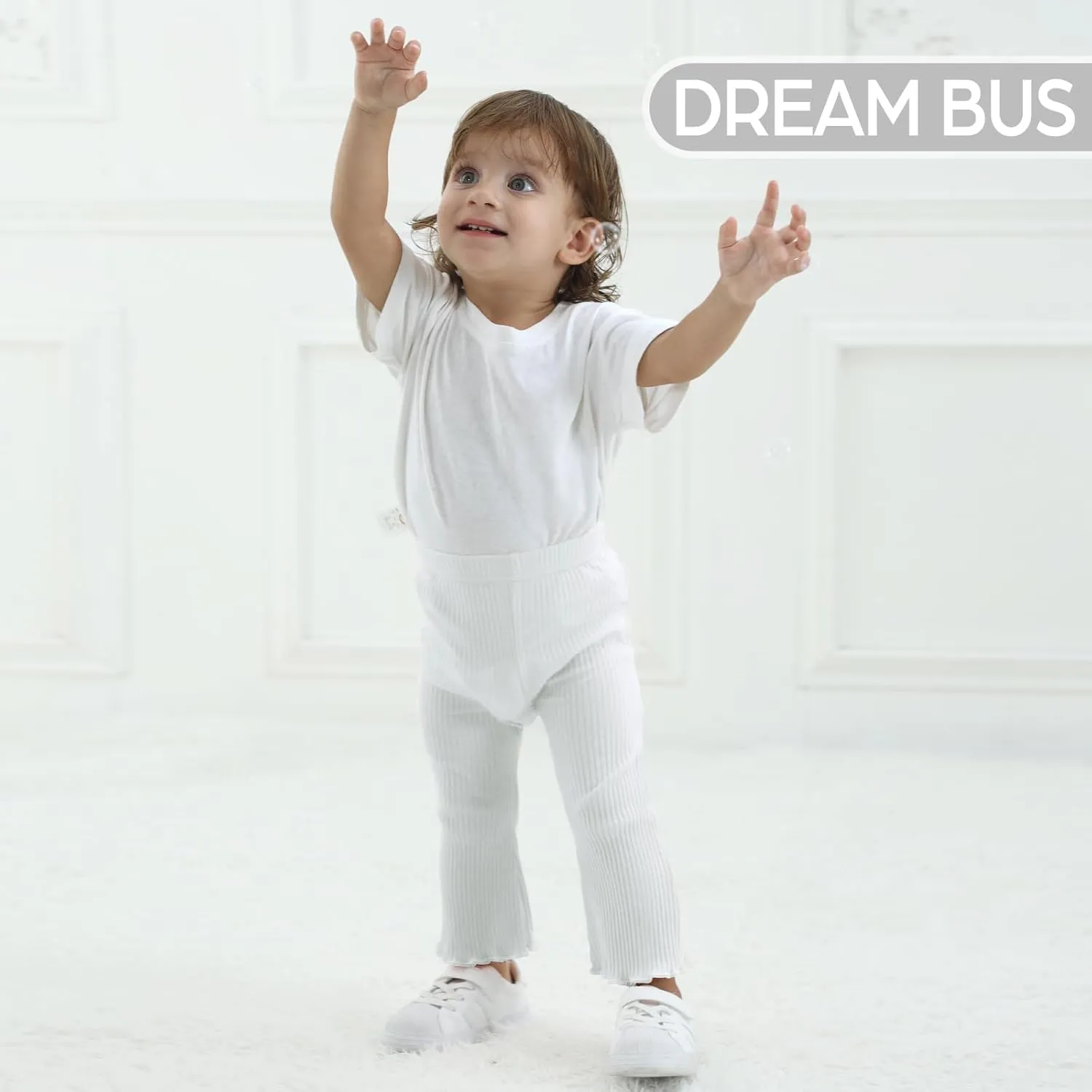 DREAM BUS 3 Pack Baby Girl Pants Toddler Leggings Solid Ribbed Cotton Baby Girls Flare Pants Toddler Bell Bottoms
