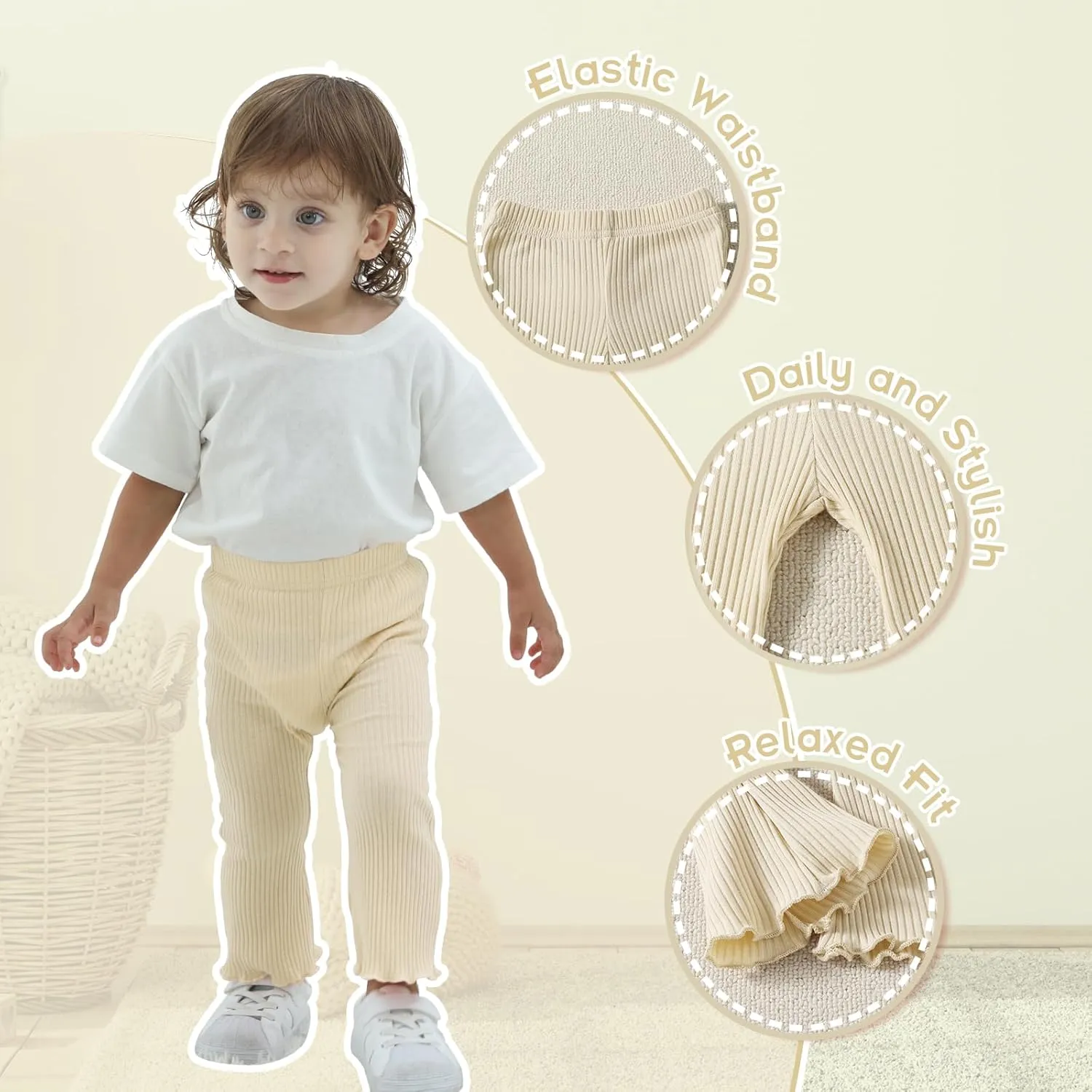 DREAM BUS 3 Pack Baby Girl Pants Toddler Leggings Solid Ribbed Cotton Baby Girls Flare Pants Toddler Bell Bottoms