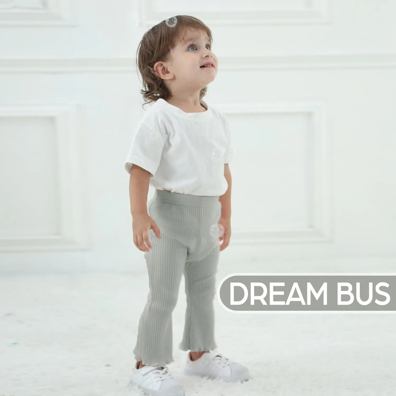DREAM BUS 3 Pack Baby Girl Pants Toddler Leggings Solid Ribbed Cotton Baby Girls Flare Pants Toddler Bell Bottoms