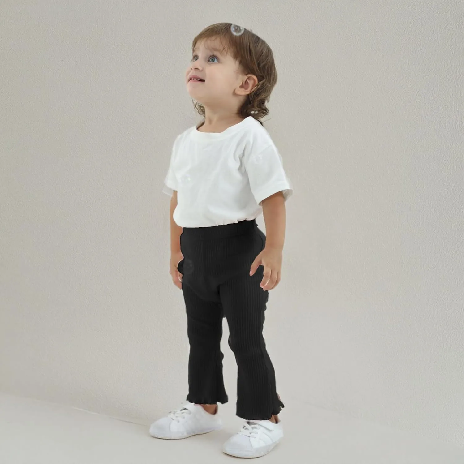 DREAM BUS 3 Pack Baby Girl Pants Toddler Leggings Solid Ribbed Cotton Baby Girls Flare Pants Toddler Bell Bottoms