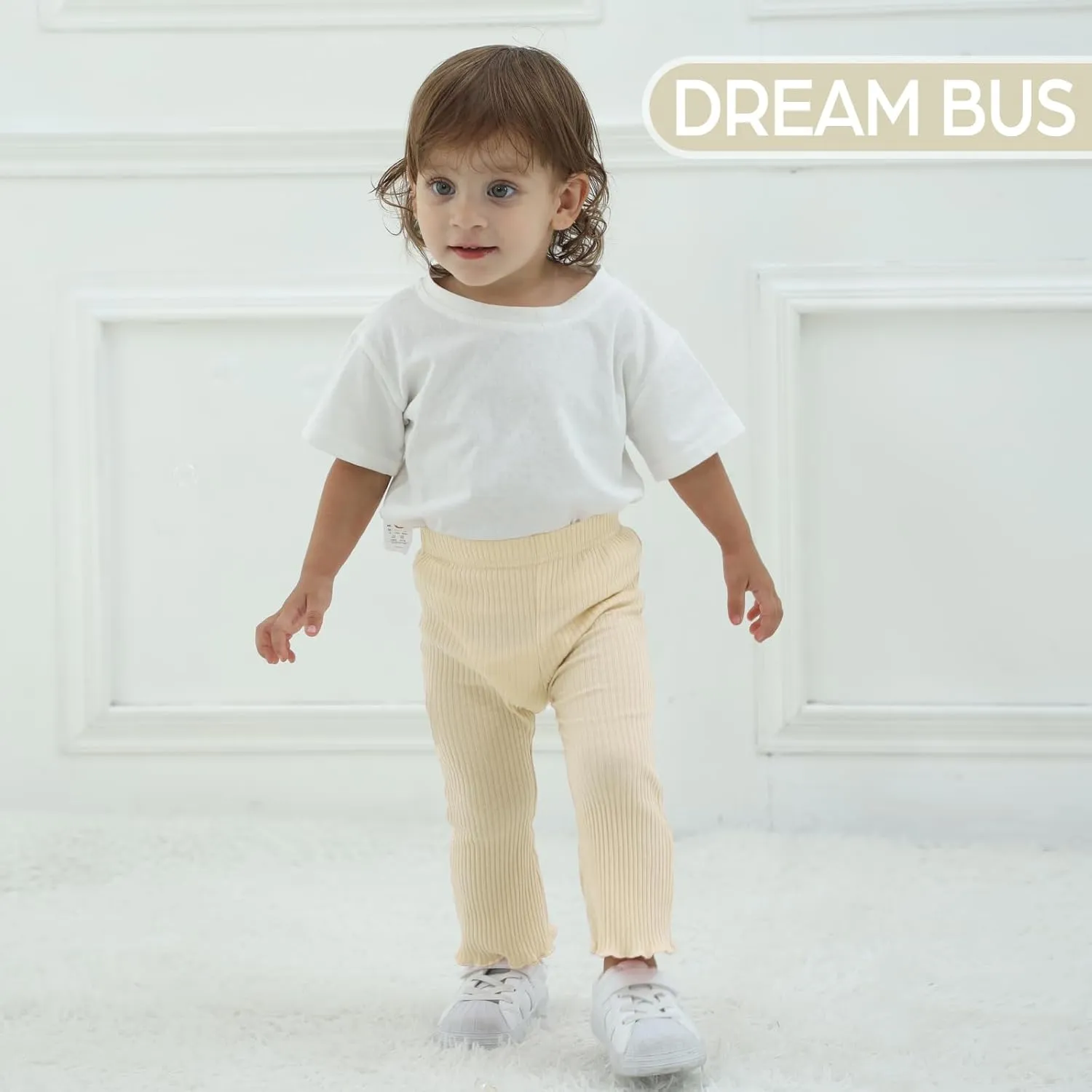 DREAM BUS 3 Pack Baby Girl Pants Toddler Leggings Solid Ribbed Cotton Baby Girls Flare Pants Toddler Bell Bottoms