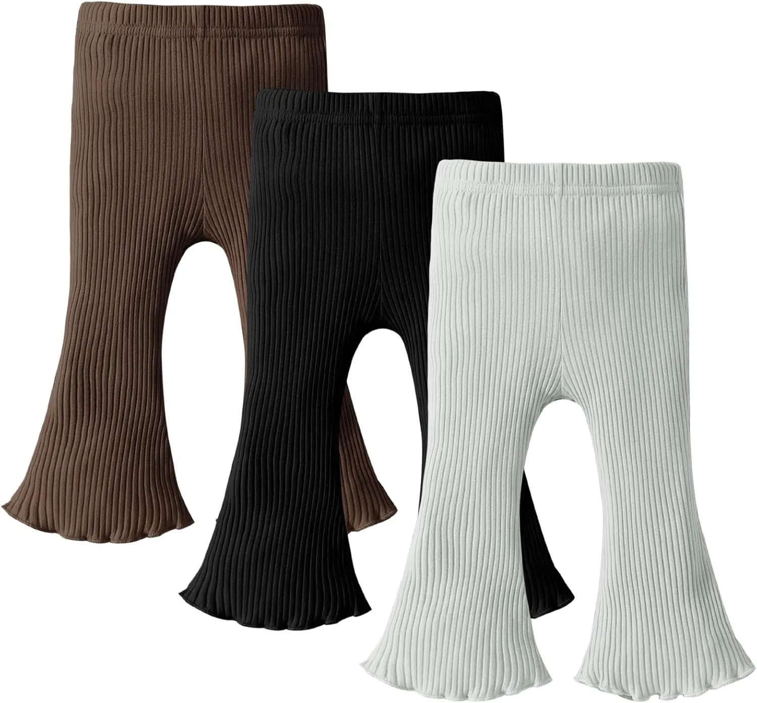 DREAM BUS 3 Pack Baby Girl Pants Toddler Leggings Solid Ribbed Cotton Baby Girls Flare Pants Toddler Bell Bottoms