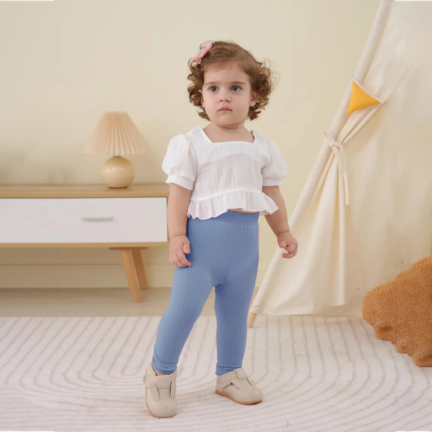 DREAM BUS 5 Pack Toddler Girl Pants Baby Girl Solid Ribbed Pants Toddler Girls Bottoms Leggings Newborn Cotton Jogger