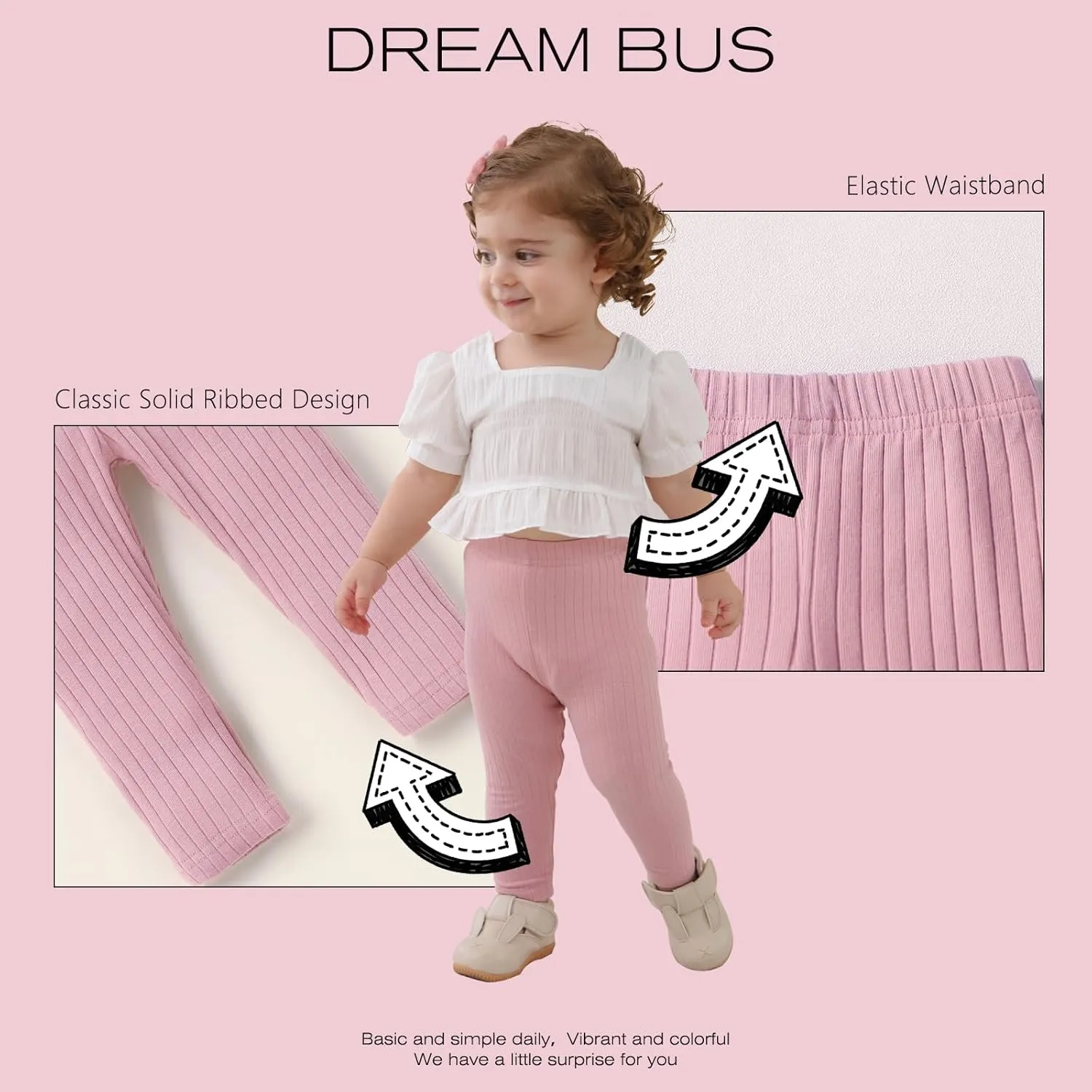 DREAM BUS 5 Pack Toddler Girl Pants Baby Girl Solid Ribbed Pants Toddler Girls Bottoms Leggings Newborn Cotton Jogger