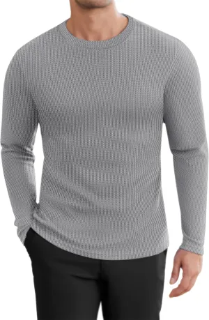 Ekouaer Men's Long Sleeve Shirts Honeycomb Waffle Pullover Sweater Crewneck Thermal Tops Lightweight Undershirts