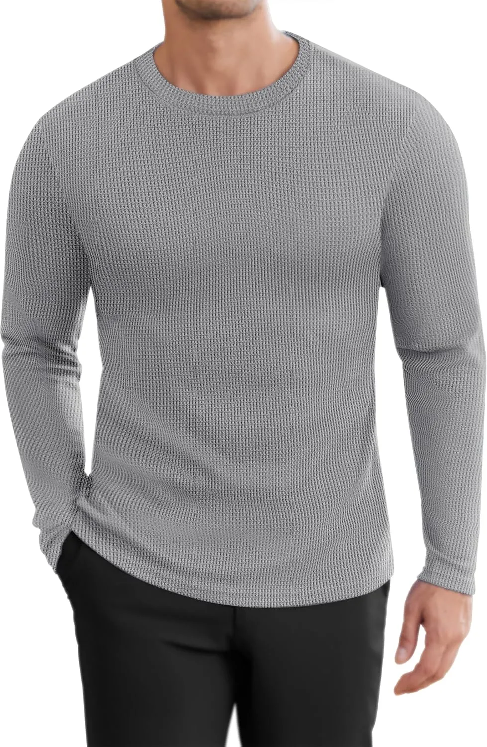 Ekouaer Men's Long Sleeve Shirts Honeycomb Waffle Pullover Sweater Crewneck Thermal Tops Lightweight Undershirts