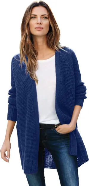 ellos Women's Plus Size Open Front Waffle Cardigan Oversized Long Lightweight Sweater