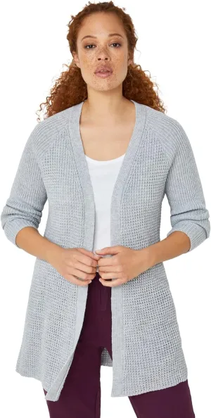 ellos Women's Plus Size Open Front Waffle Cardigan Oversized Long Lightweight Sweater