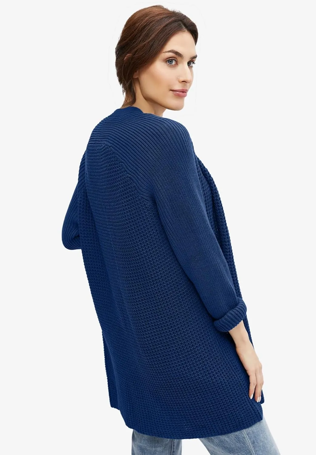 ellos Women's Plus Size Open Front Waffle Cardigan Oversized Long Lightweight Sweater